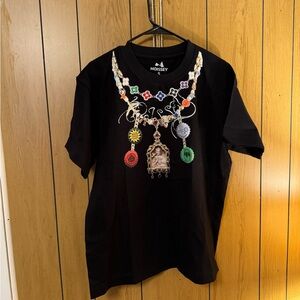 Noisey Black Graphic T-Shirt with Colorful Necklace Print